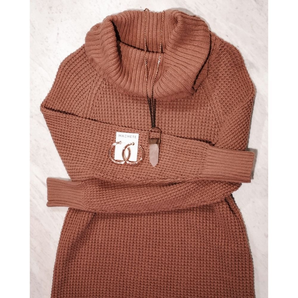 🌸Paper Label🌸Organic Cotton Knit Tunic with Cowl / Size L / Rose
